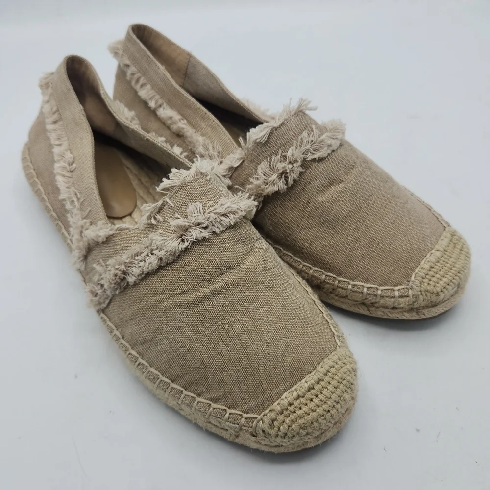 JOIE Vivienne Fringed Canvas Espadrilles Flats In Flax Size Eur 38.5 / US 8